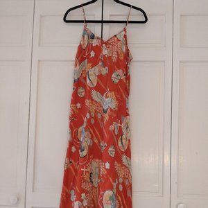 Vintage Kit Cornell Red Asian Style Print Dress